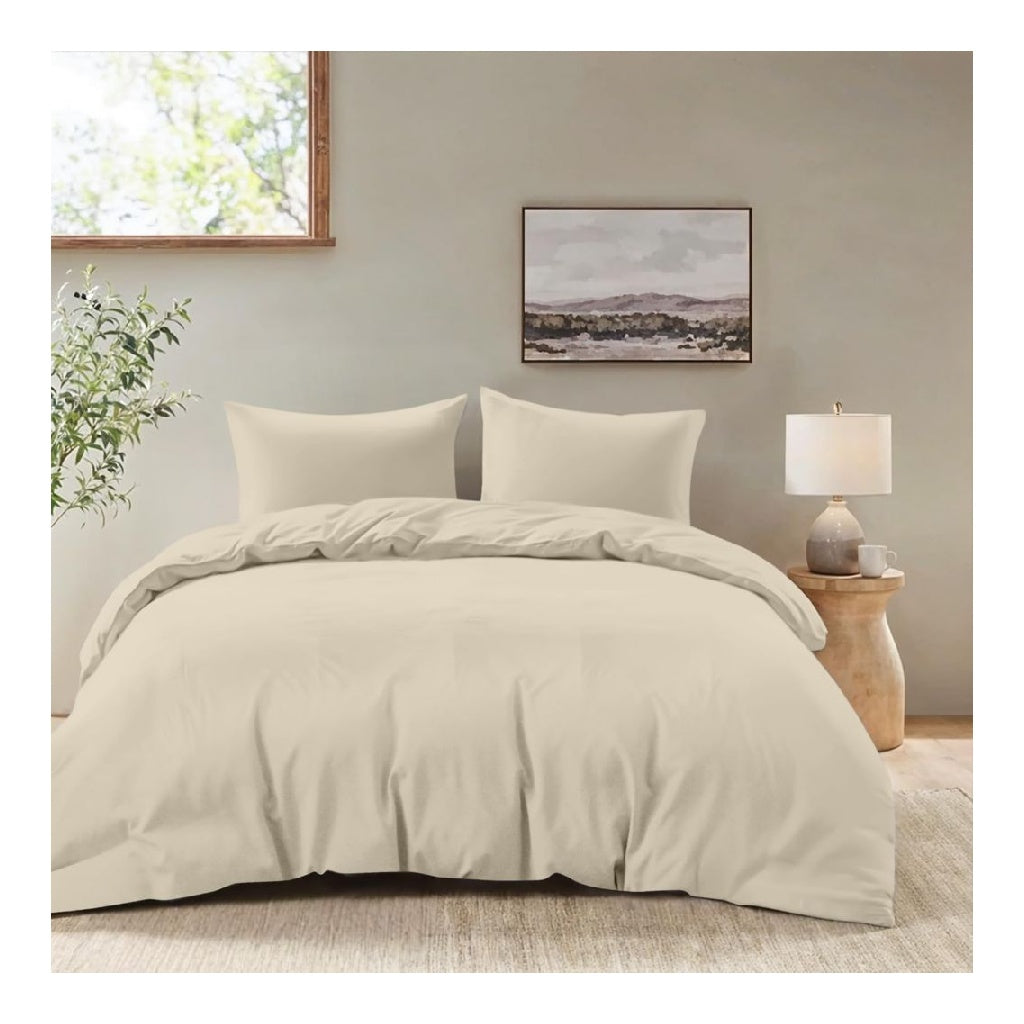 Housse Couette de 220x240 2 Taies Oreiller 65x65 cm Parure de Lit 160x200 3 Pieces Beige Uni 100 Microfibre Fermeture Eclair Linge du Lit 2 Personnes