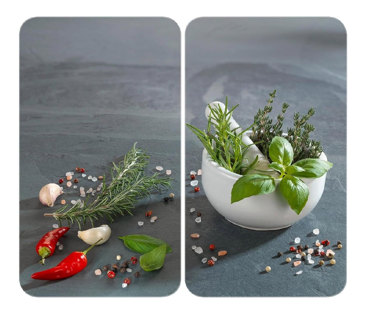 du Plaque Recouvrement Universelle Mod Cuisine aux Herbs reglable dans hauteur pour tout type du cuisiniere planche a decouper et protection antieclaboussures verre 30 x 52 cm 2 pieces