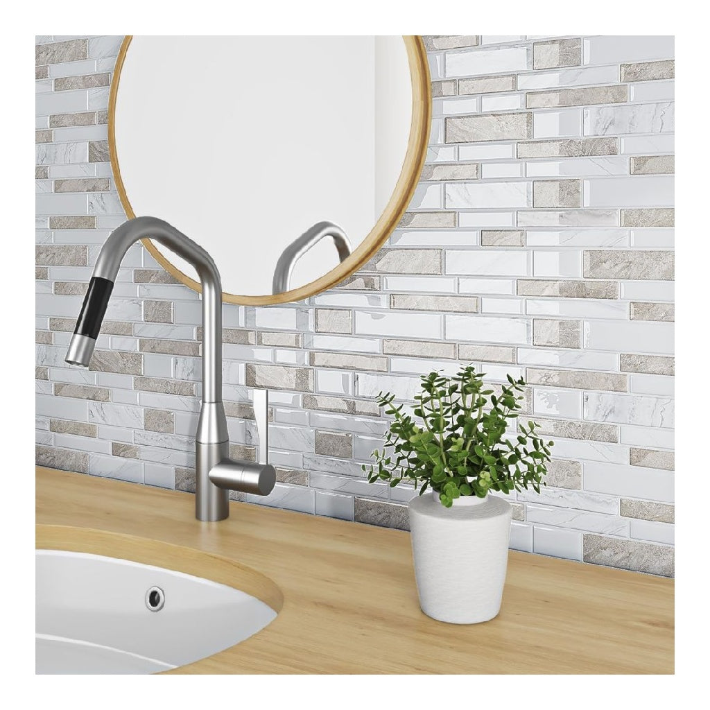 Carrelage Livelynine Adhesif Mural Salle de Bain Marbre Blanc Beige 3D Dalle Adhesive Murale 30x30 16 Pieces Credence Adhesive Cuisine Resistant a la Chaleur Murale Carreaux Adhesif Cuisine Clair