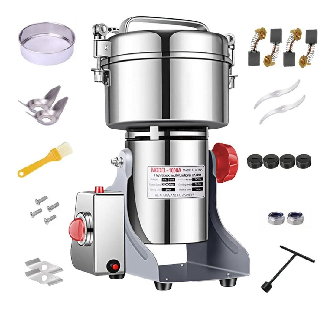 Moulin a Grains electrique 1000g Moulin a Haute Vitesse Pour epices ainsi que Herbes Aromatiques Machine a Poudre Commerciale Pour Cereales Seches Riz Grains de Mais