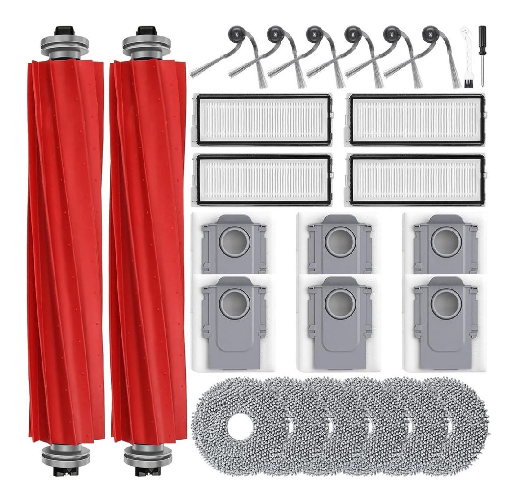 26 Accessoires destine a Roborock 35A/ 35S/ 798/ 598 Aspirateur Robot 6 Sacs a poussiere 6 Serpillieres 6 Brosse laterale 4 Filtre Filtre a haute efficacite pour les particules aeriennes 2 Brosse Principale